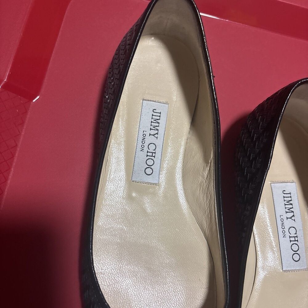 JIMMY CHOO Ballet Flats Point Toe Black Silver Size 36.5/6.5 - Picture 4 of 14